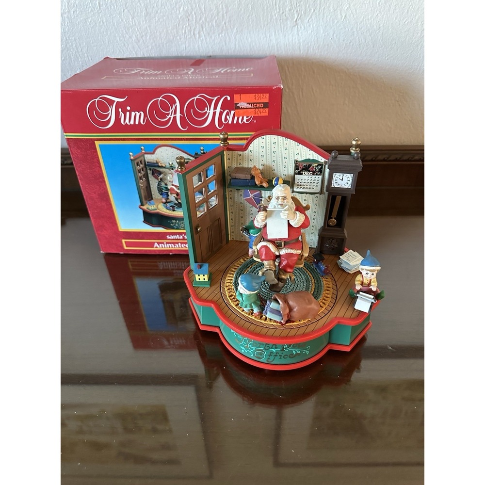 Vintage Christmas Trim A Home Santa's Office Animated Music Box Working